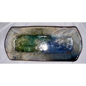 Bill Campbell Crystalline Food Safe Trinket Tray Signed Blue Green Beige Rare